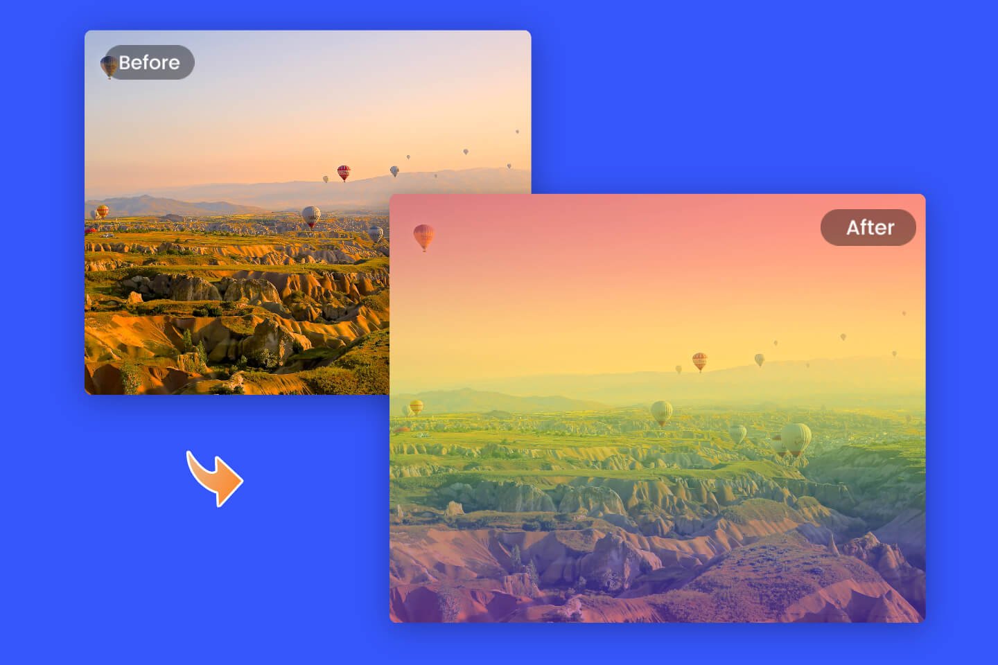 Add gradient rianbow filter to a landscape photo with Fotor