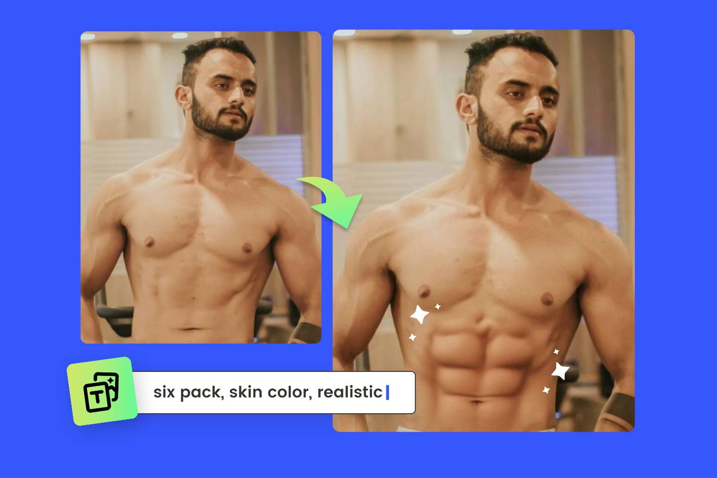 Add six pack abs to a male half naked photo with fotor six pack photo editor
