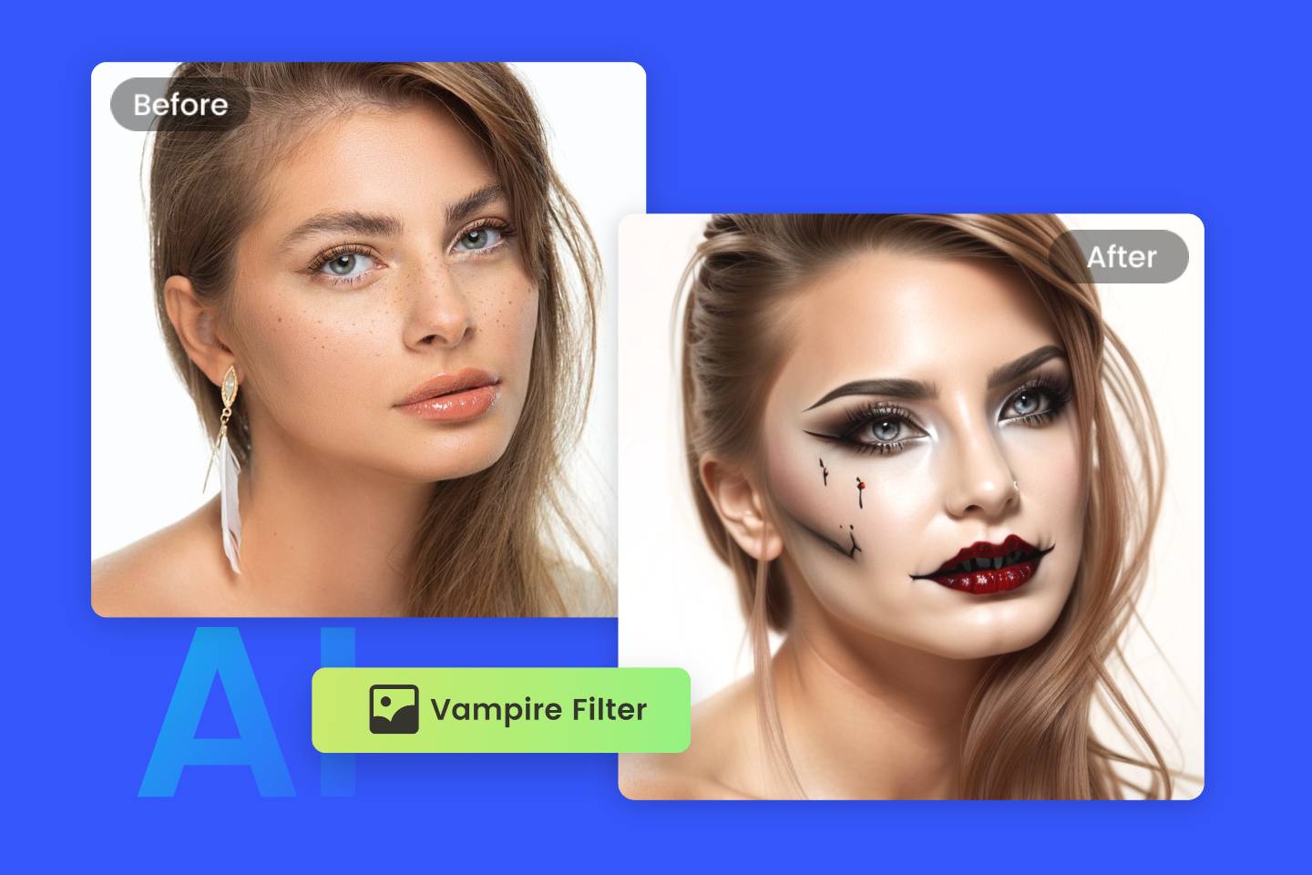 Add vampire makeup to a girl portrait with Fotors AI vampire filter