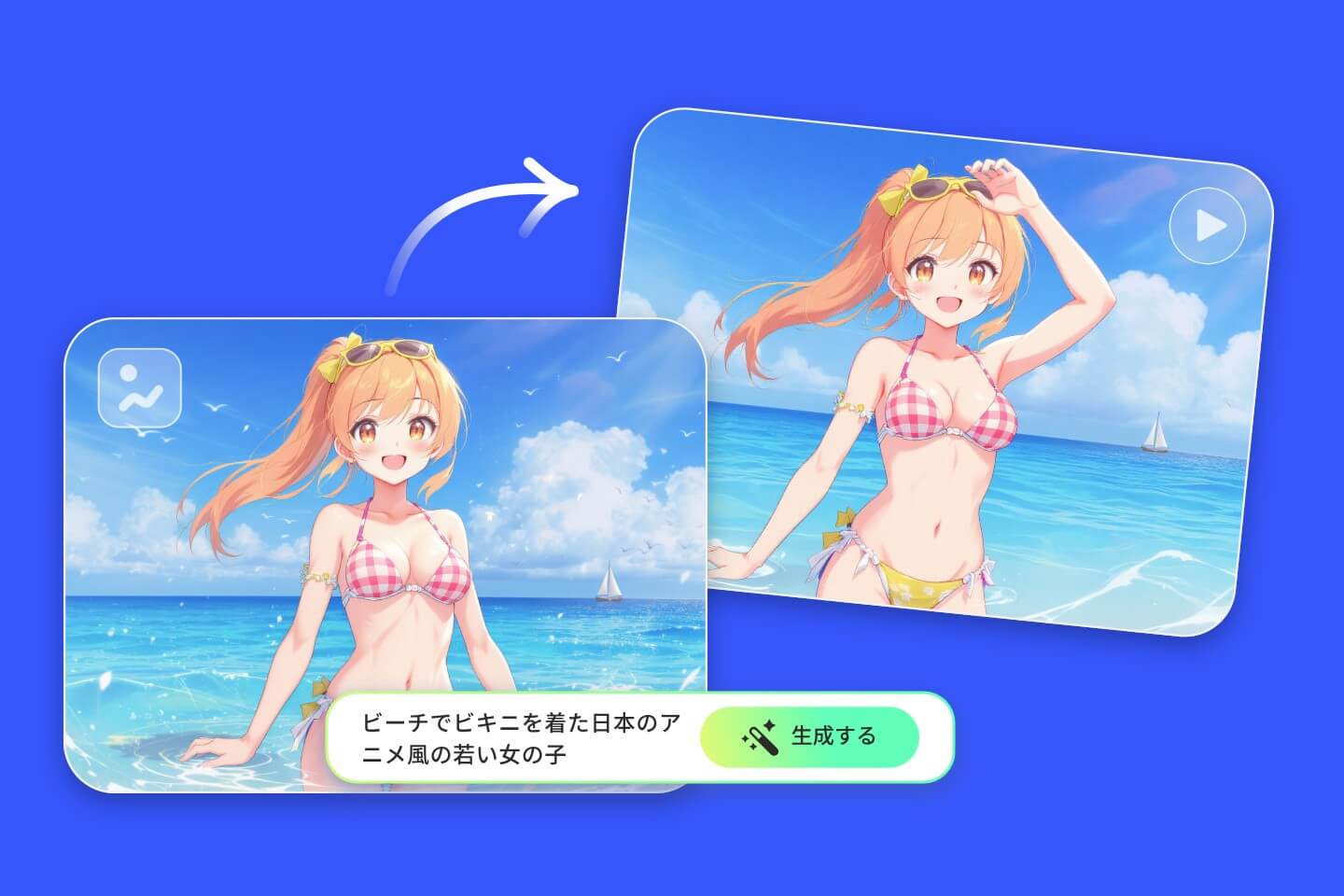 水着を着ている女の子のイラストを動画にする