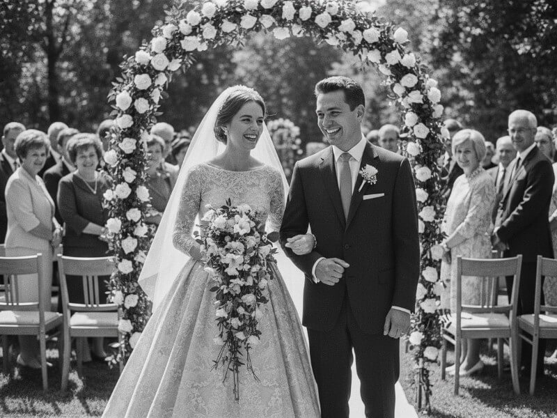 An old wedding photo of a couple