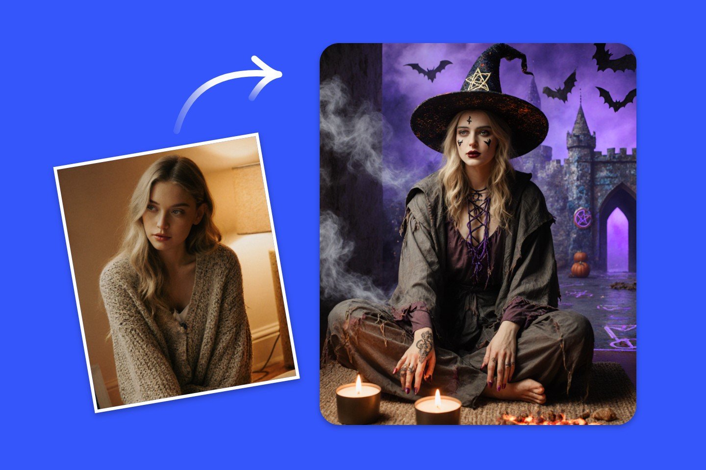 Bannière pour la page de fonctionnalité du filtre sorcière de Fotor