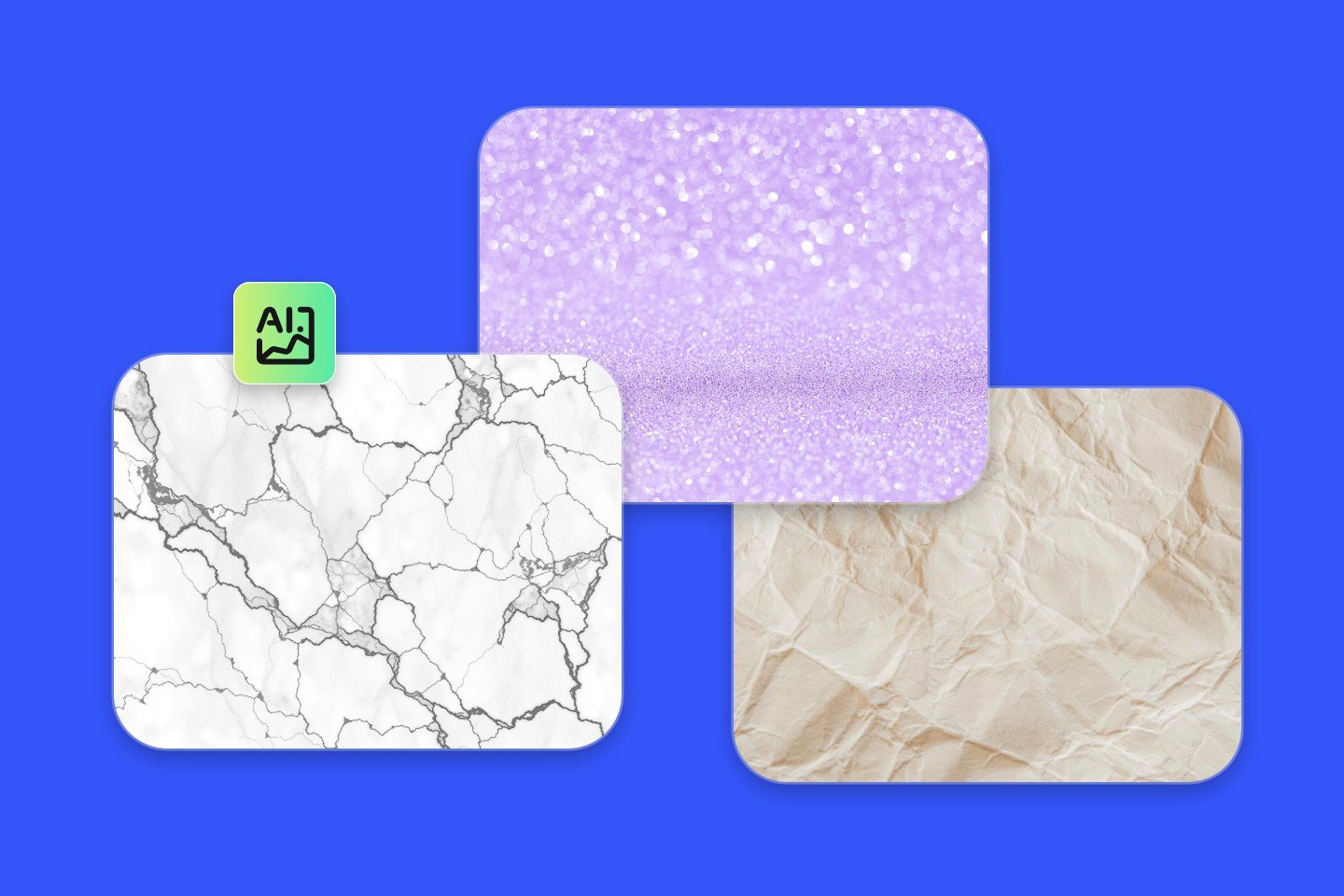 Bannerbild des Fotor KI Textur Generators mit drei KI generierten Texturmotiven