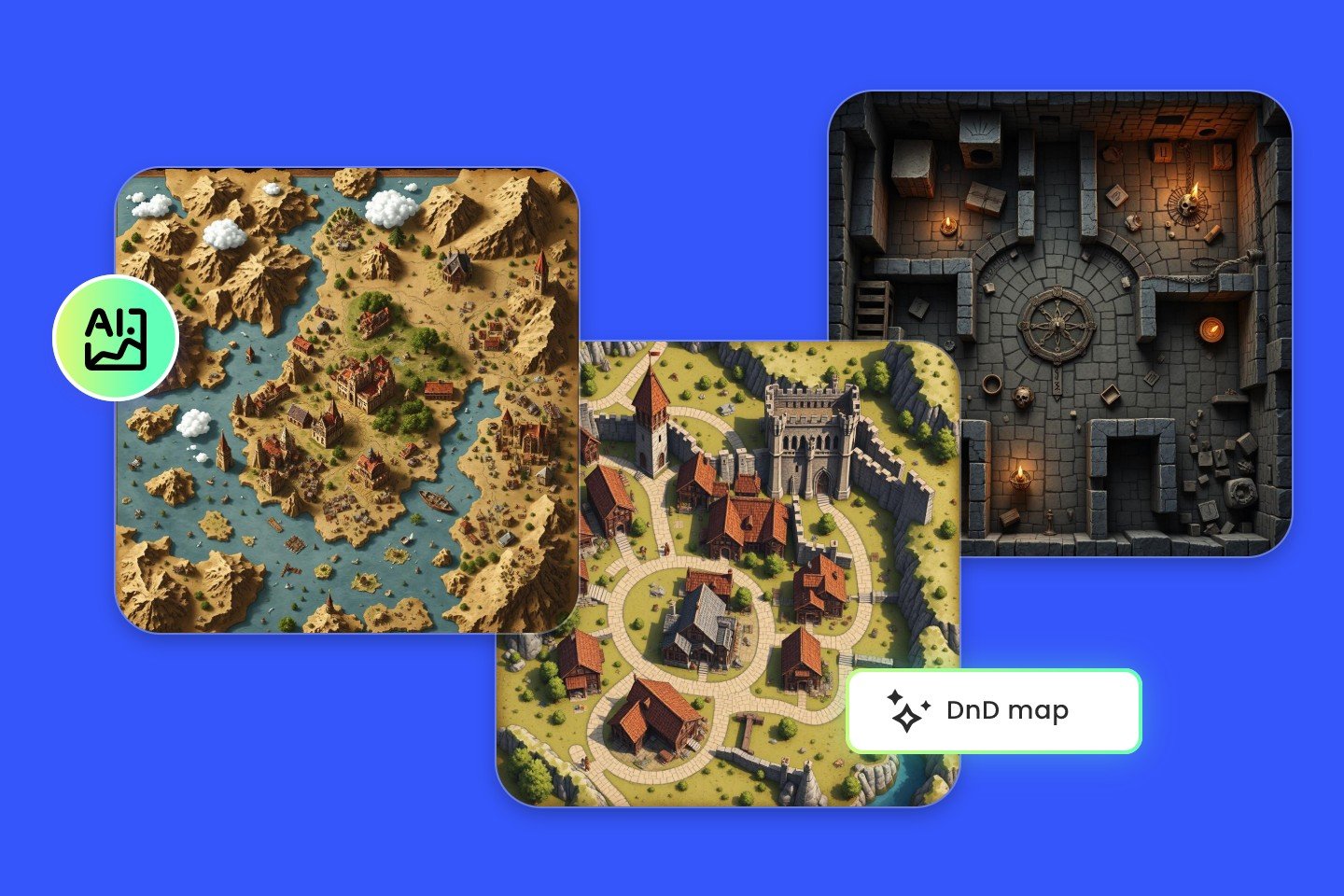 Banner image for fotor dnd map generator featuring three dnd maps