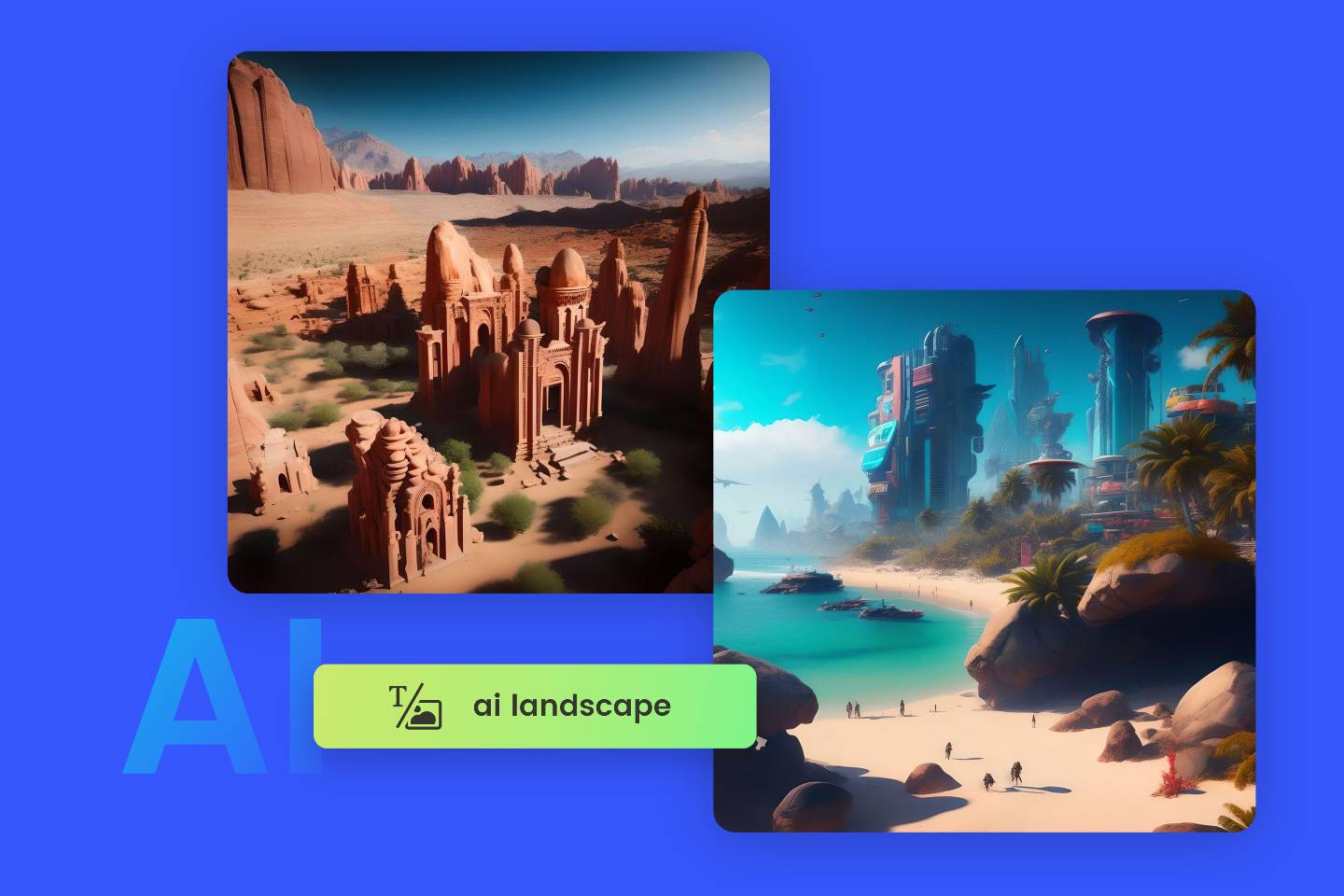 two ai landscapes made by ai landscape generator in fotor