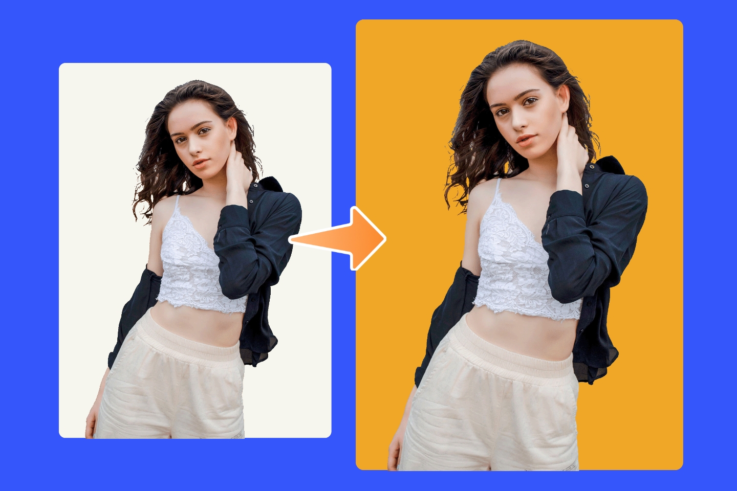 Cambiar color PNG femenino en la herramienta sustitución de color online Fotor