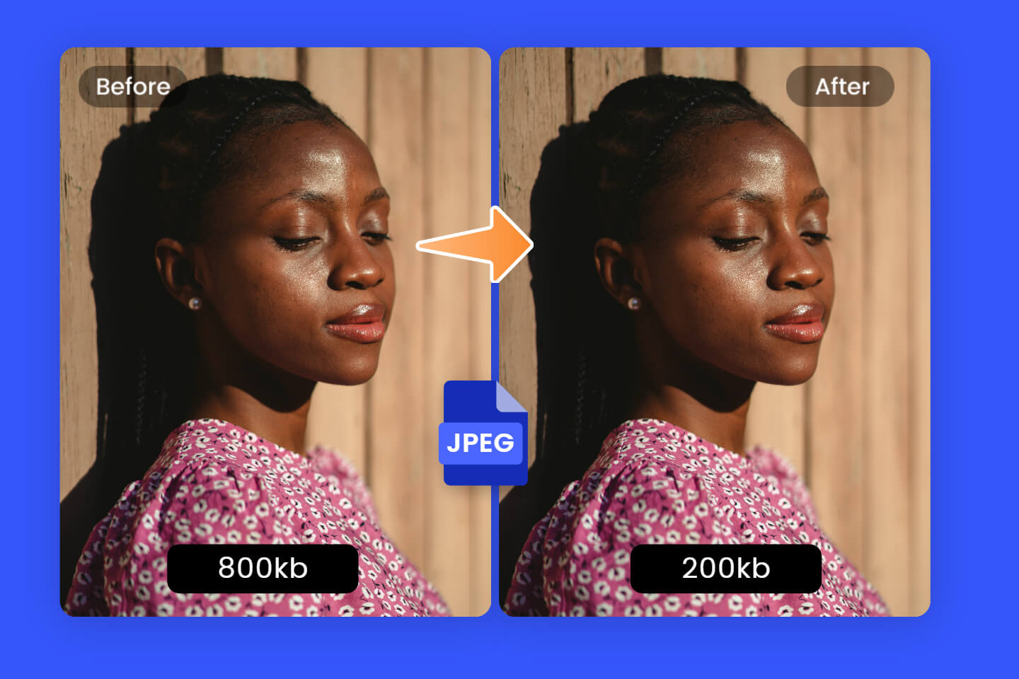 Compress JPEG image size from 800kb to 200kb