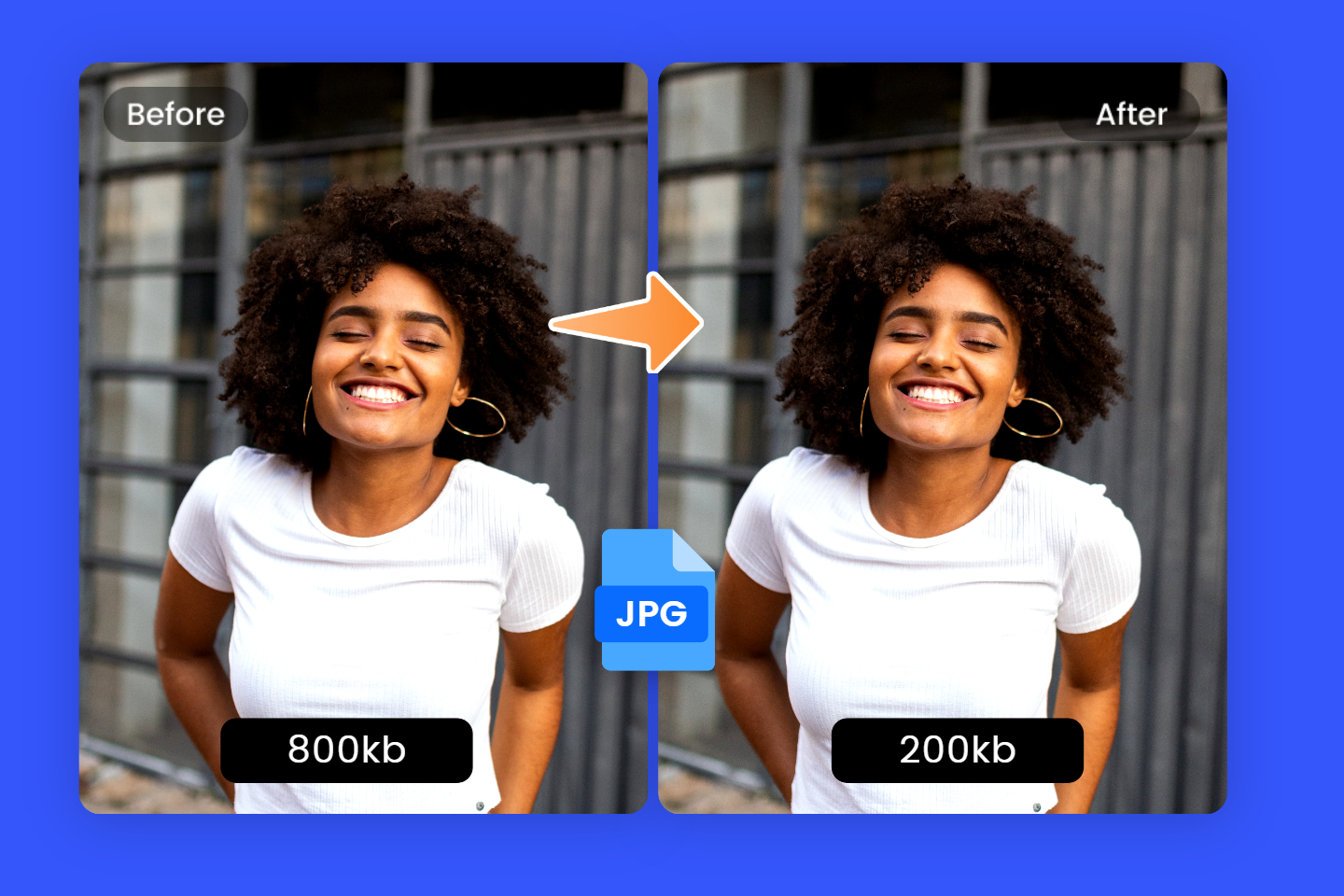 Compress a female selfie jpg picture from 800kb to 200kb in fotor online