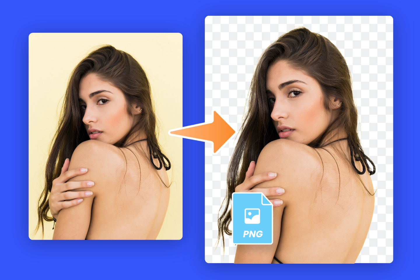 Converti un'immagine femminile in un PNG trasparente con il PNG maker di Fotor