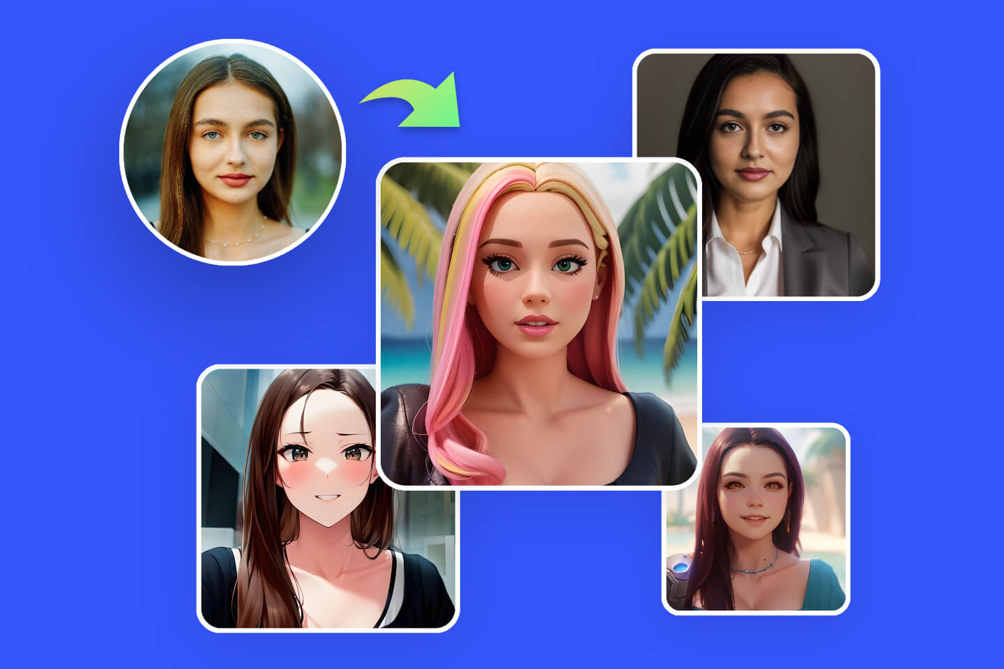 Convert a girl portrait to different styles of AI avatars with Fotor AI face filter
