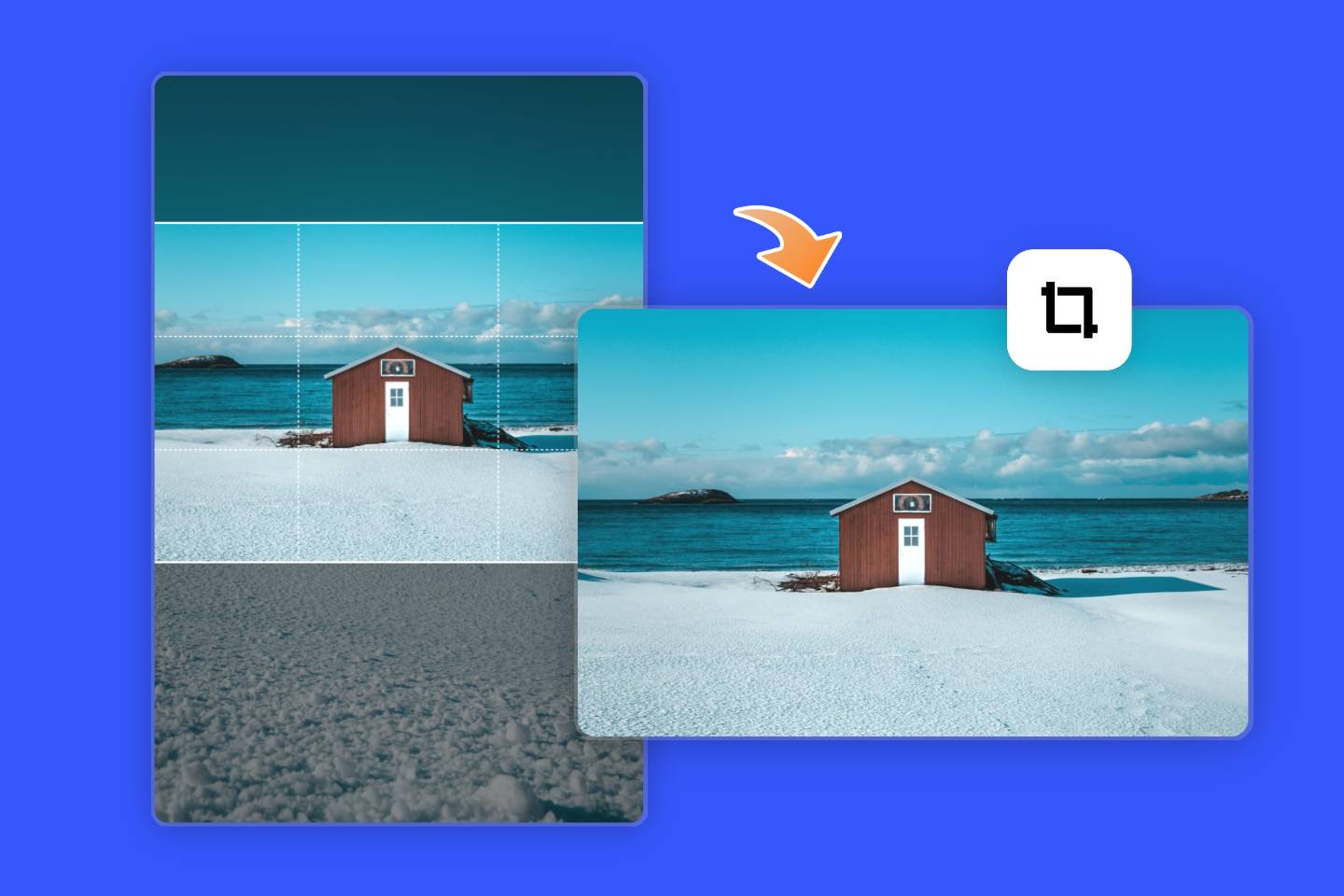 Convert a sea side cottage image in portrait orientation into landscape orientation