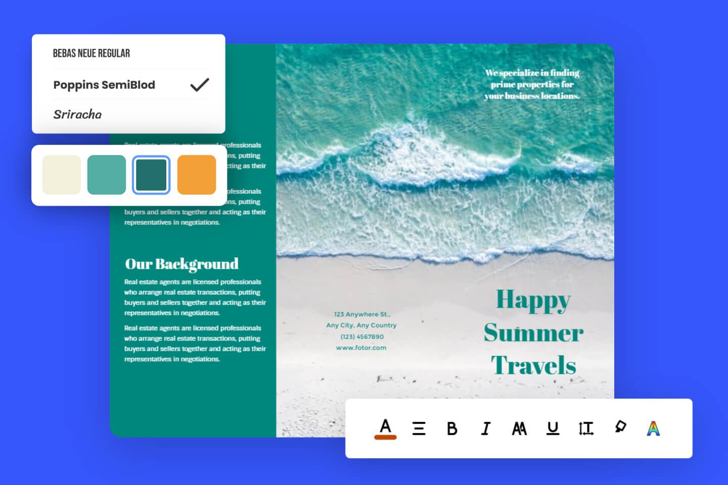 Create a travel pamphlet with Fotors pamphlet maker