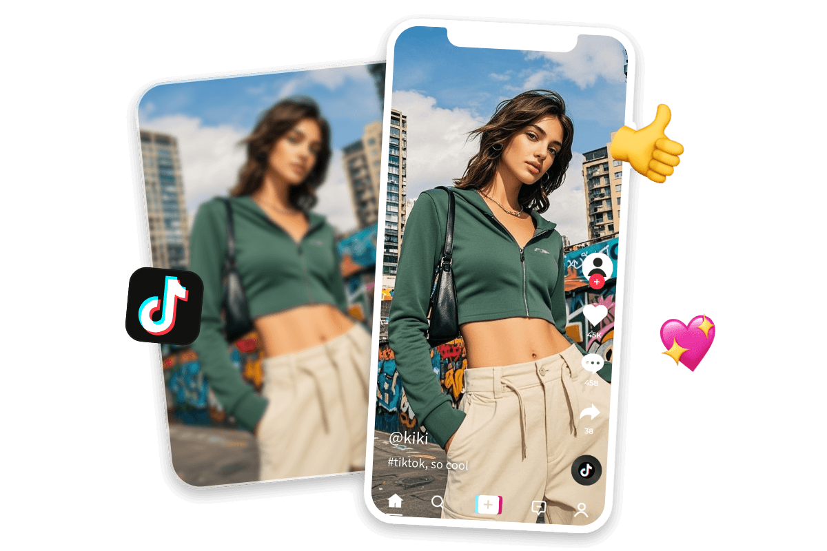 Enhance a low quality photo of a stylish woman for social media sharing