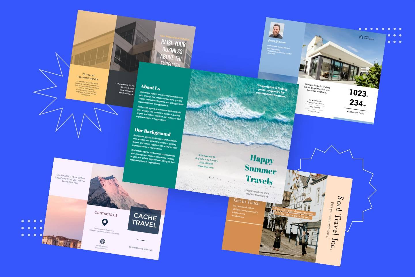 Cinq modèles de brochures du fabricant de brochures en ligne Fotor