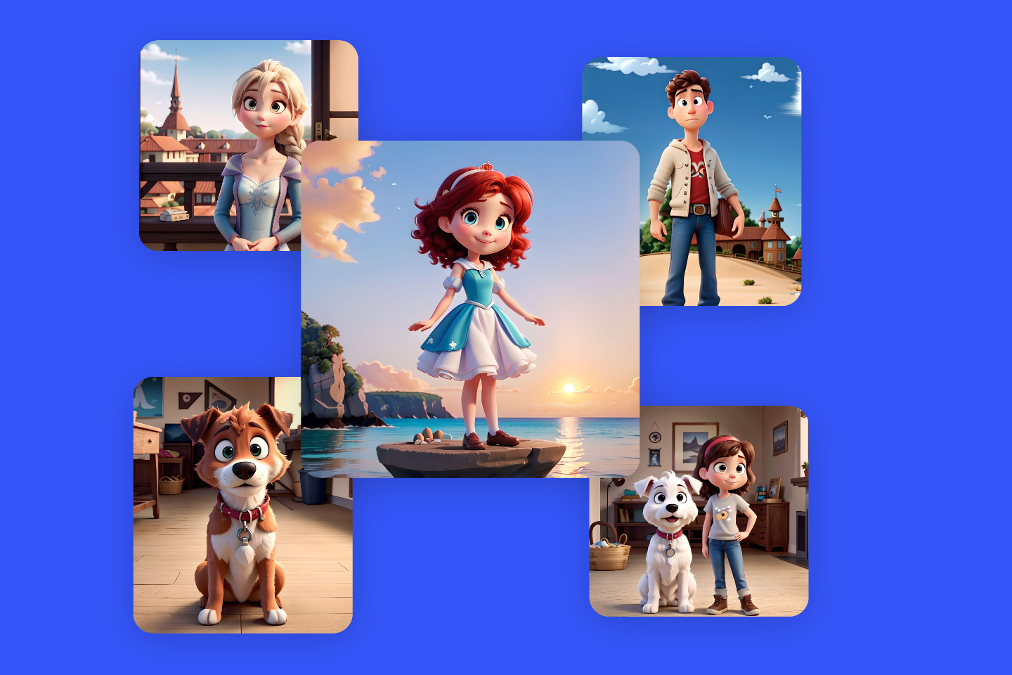 Five disney pixar style images made by fotor disney pixar ai generator