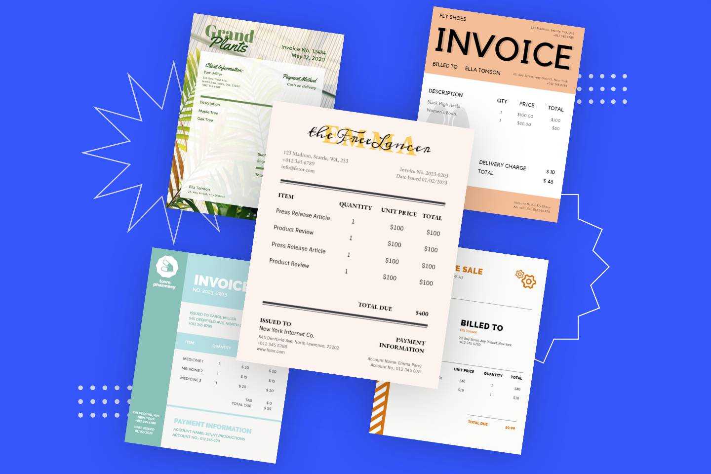 Five invoice templates from fotor