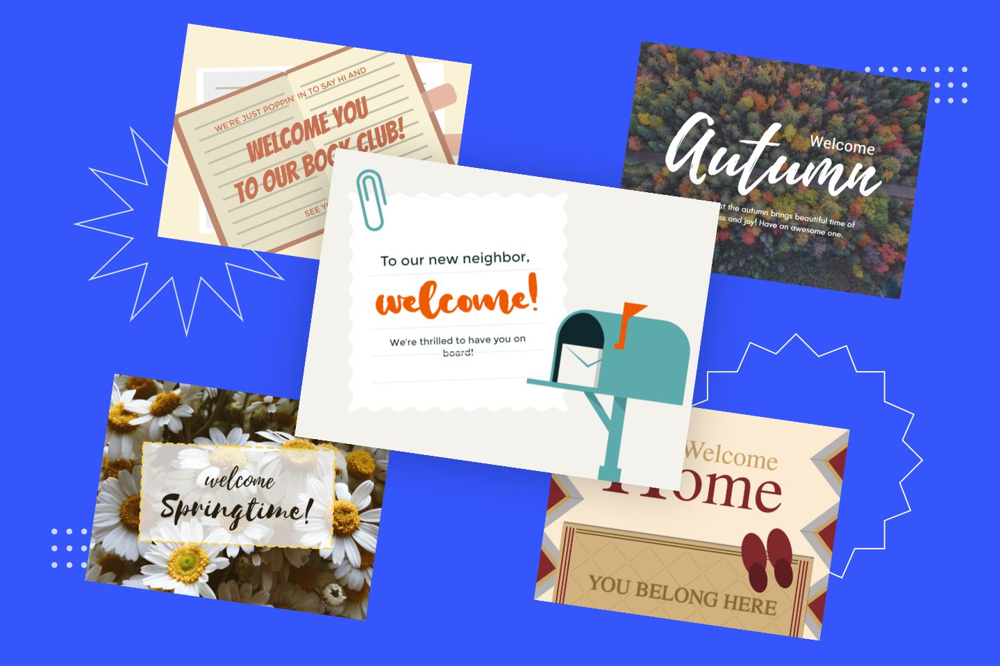 Five welcome card templates from Fotor online card maker