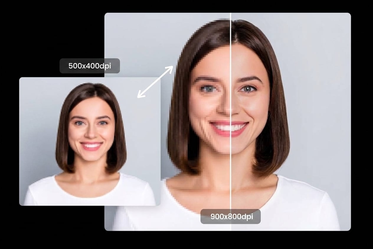 Comparison woman photo of before and after enhancement with 4k photo editor online