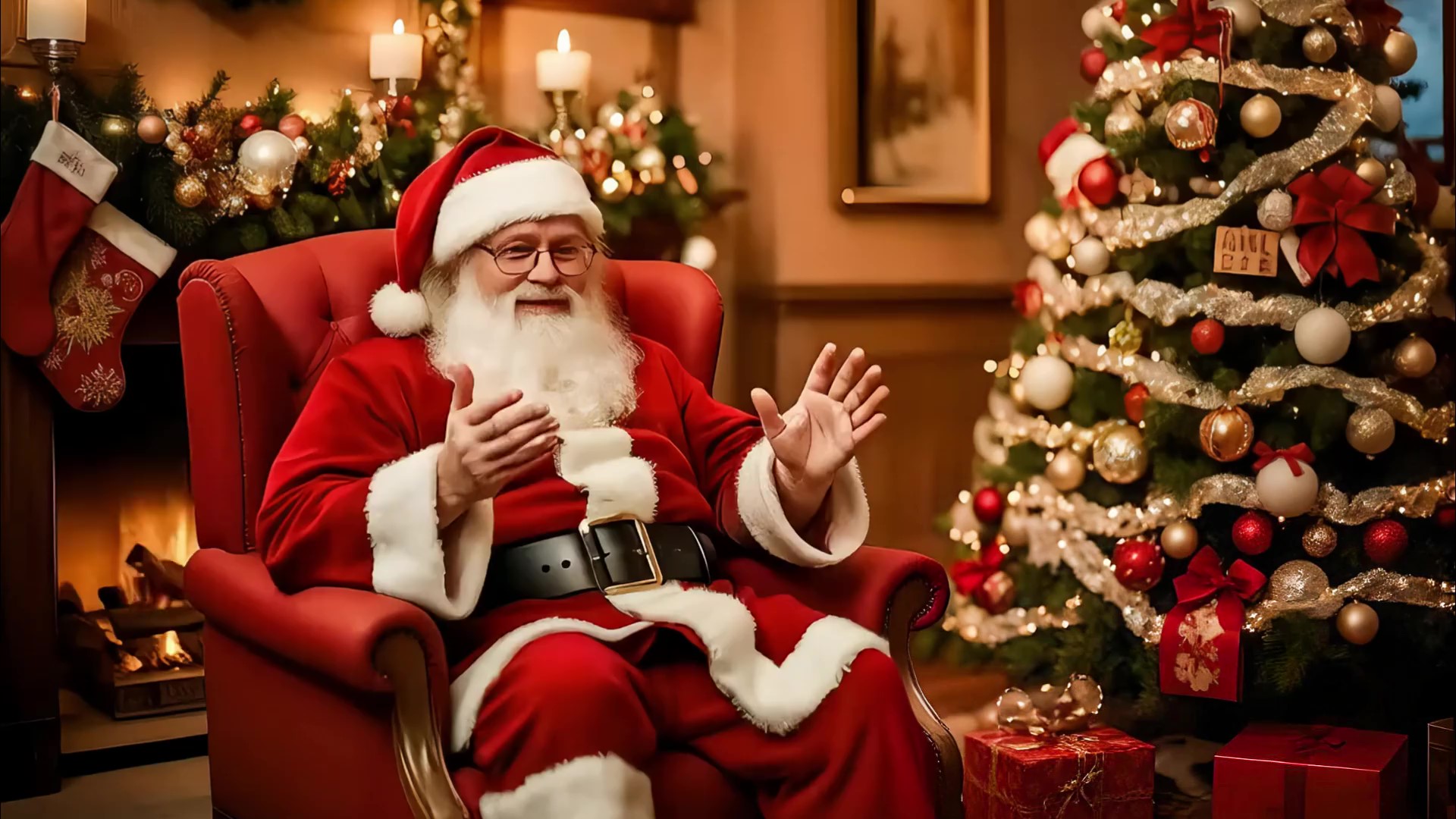 Fotor ai santa generate santa claus is speaking under a christmas tree cover image