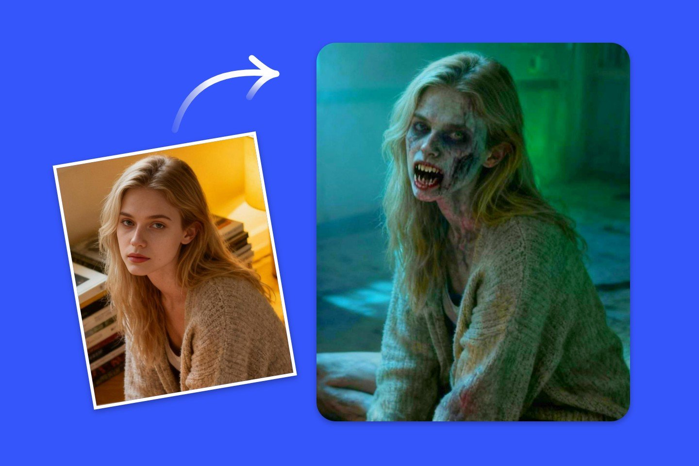 Image de bannière de la page de fonctionnalité du filtre zombie IA en ligne de Fotor