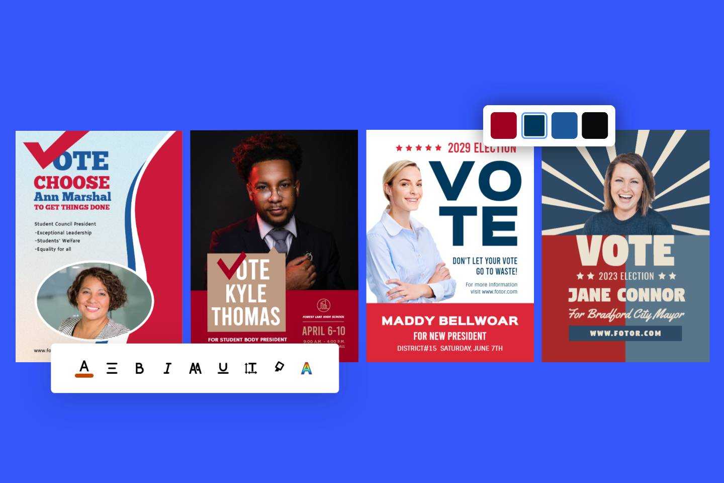 Four campaign poster templates from Fotor