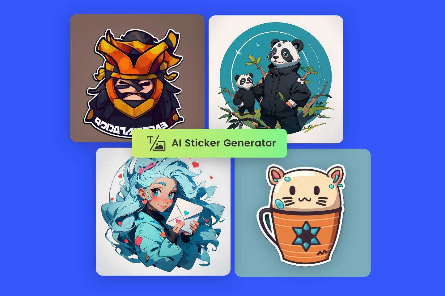 Four cartoon stickers generated in fotor ai sticker generator