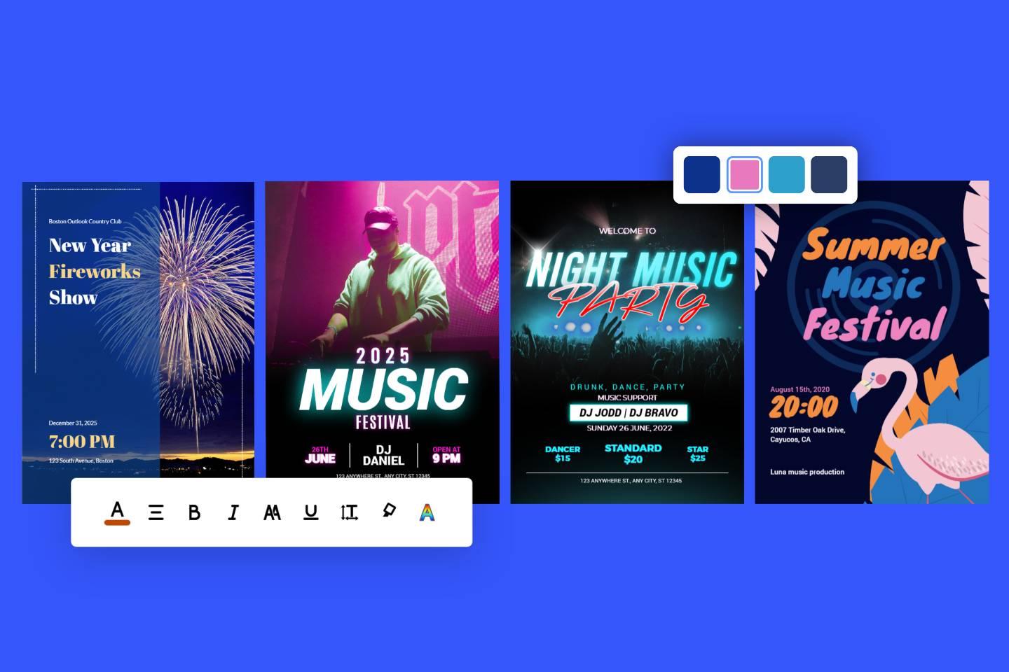Four festival poster templates from Fotor