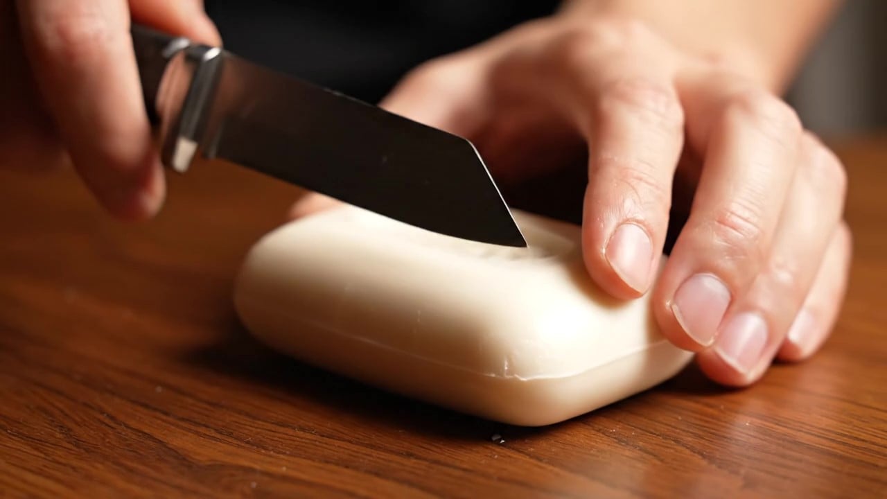 Knife cutting soap asmr video