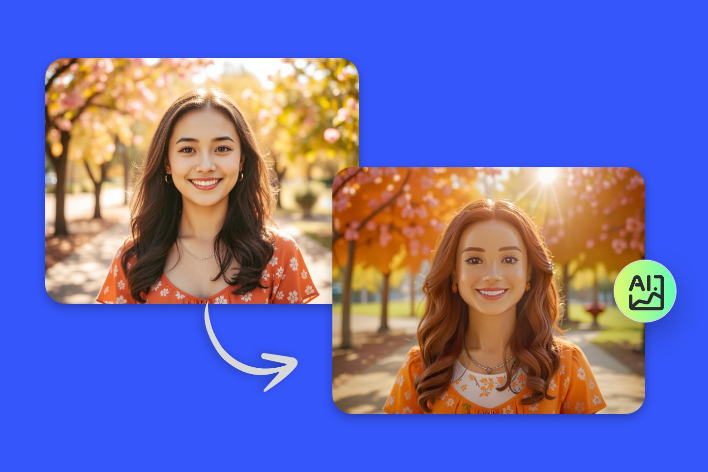 長髪女性のレゴ変換を紹介するFotor AIフィルターバナー
