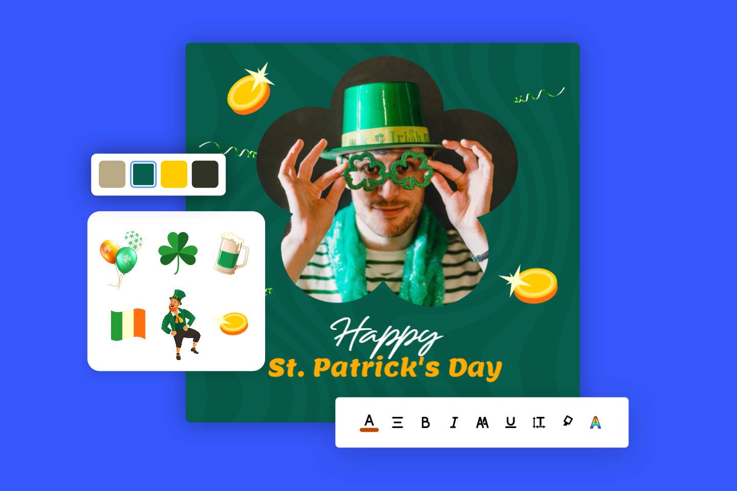 Make a saint patricks day photo with green frame font and stickers