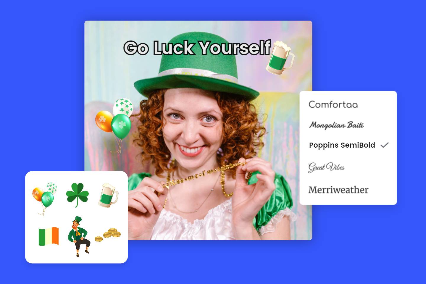 Make a st patricks day meme with text fonts and stickers