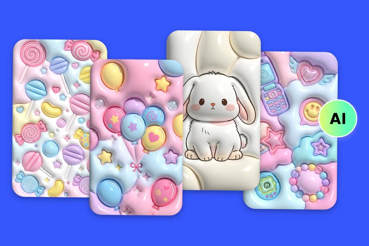 ぷっくりとした3D壁紙の韓国風おしゃれで可愛い4種類の高画質な無料イラスト