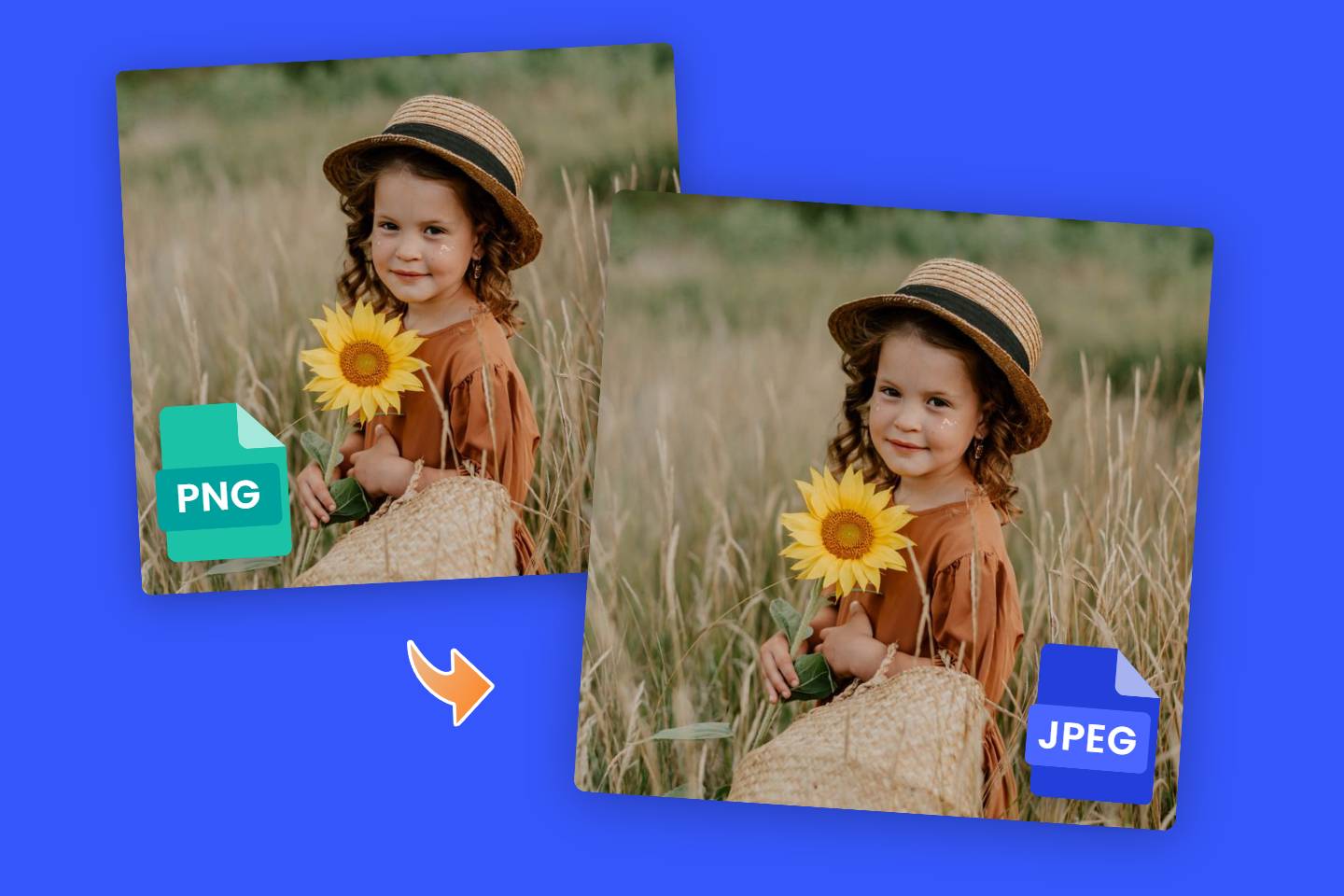 Png to jpeg banner of a girl hold a sunflower