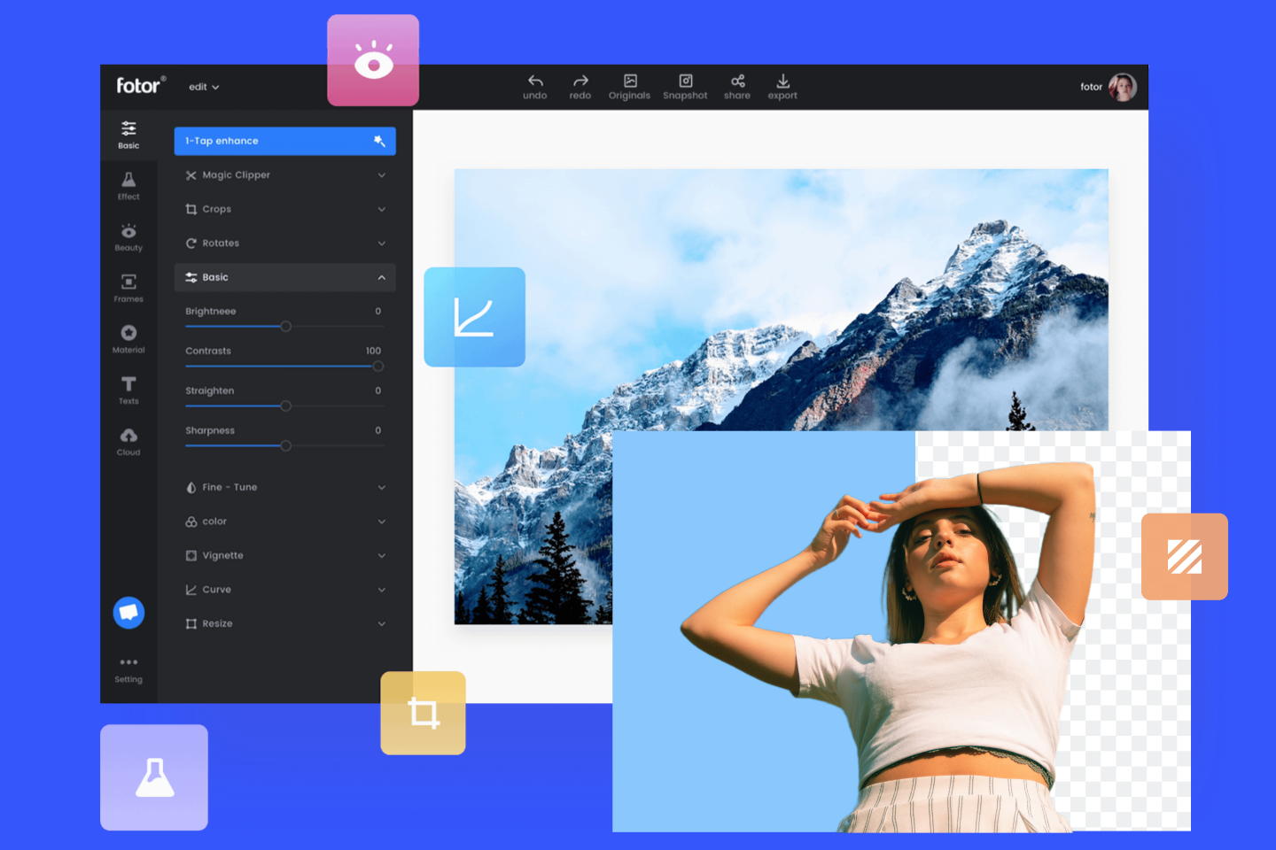 Powerful editing tools of Fotor online photo editor