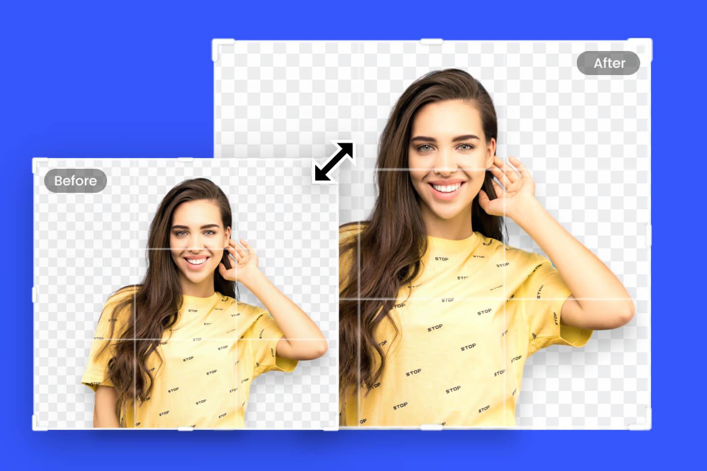 Redimensionar um retrato de mulher com fundo transparente