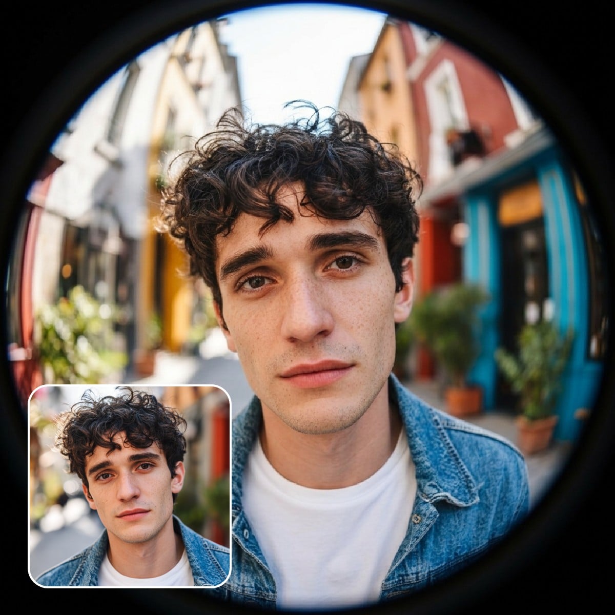 The before and after effect visual of a mans selfie generated with fotor