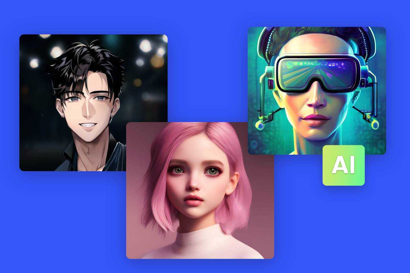 Three anime characters generated by Fotor AI anime character creator