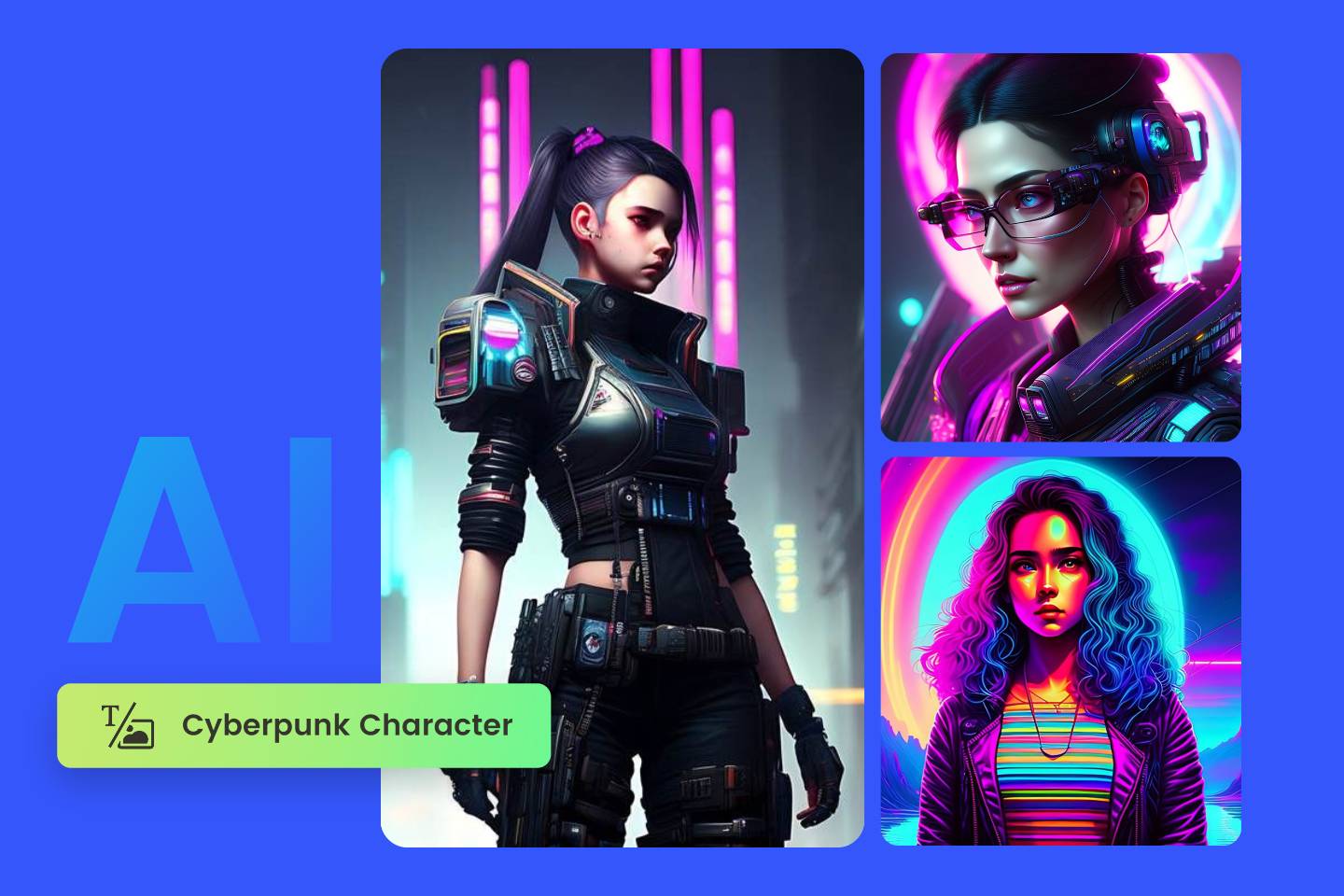Three female cyberpunk characters from fotor cyberpunk character creator