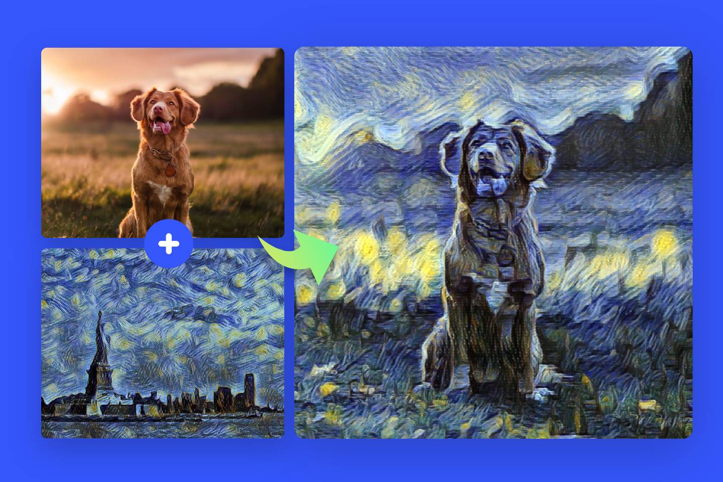 Transfer the van gogh image style to the dog photography using fotor ai style transfer tool