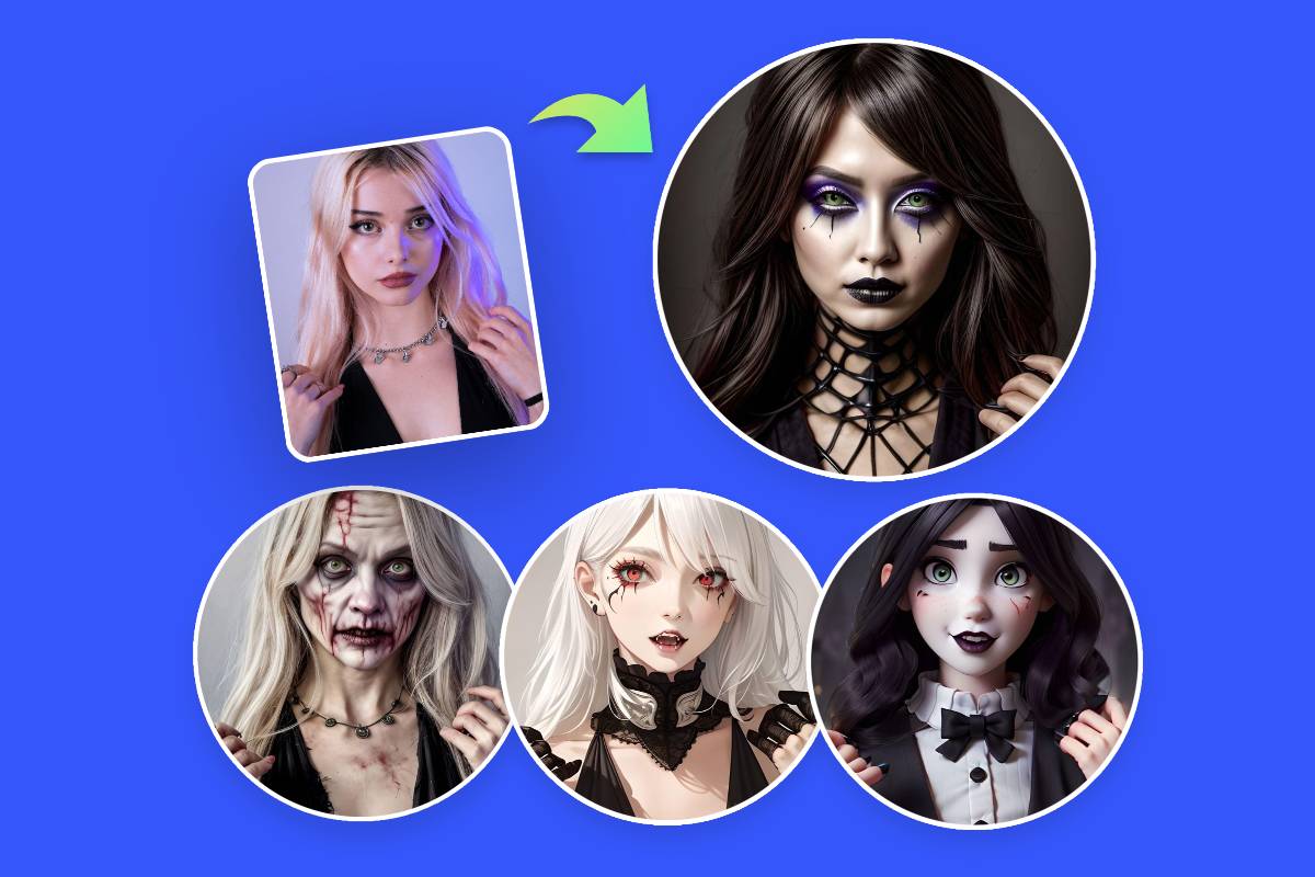 apply 4 different makeup to a female portrait with fotor halloween filter