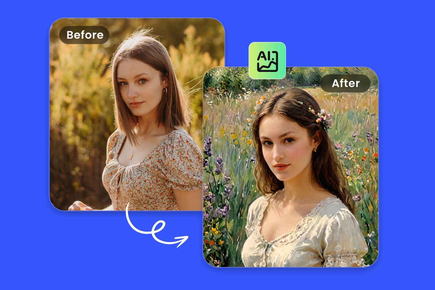 Turn a female portrait into monet oil paiting with fotor ai monet filter