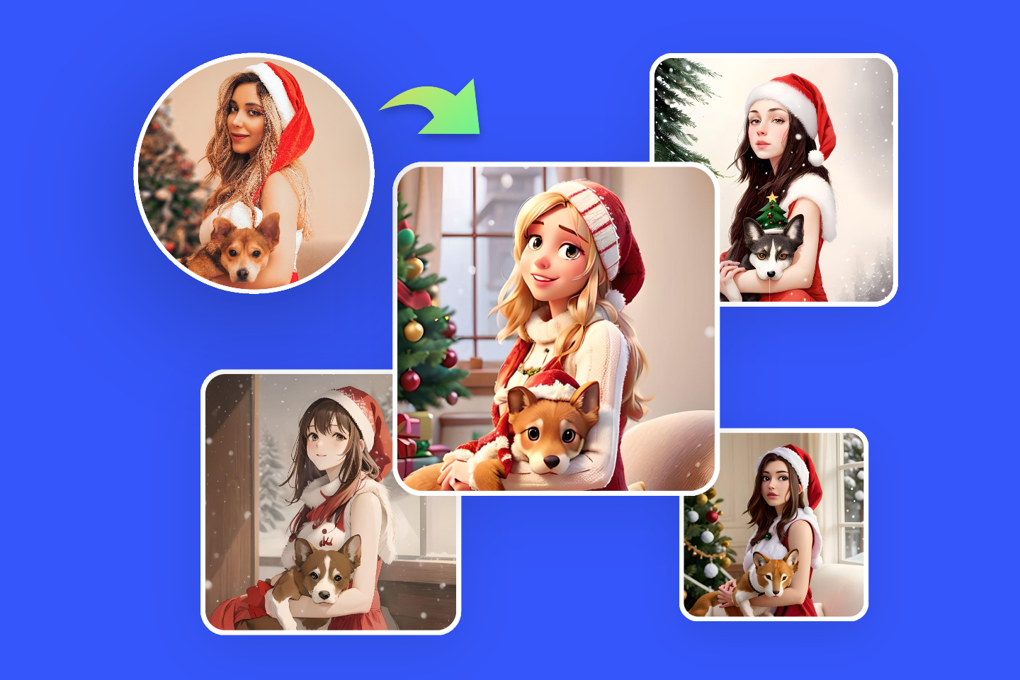 Turn a girl photo into four kinds of christmas profile pictures
