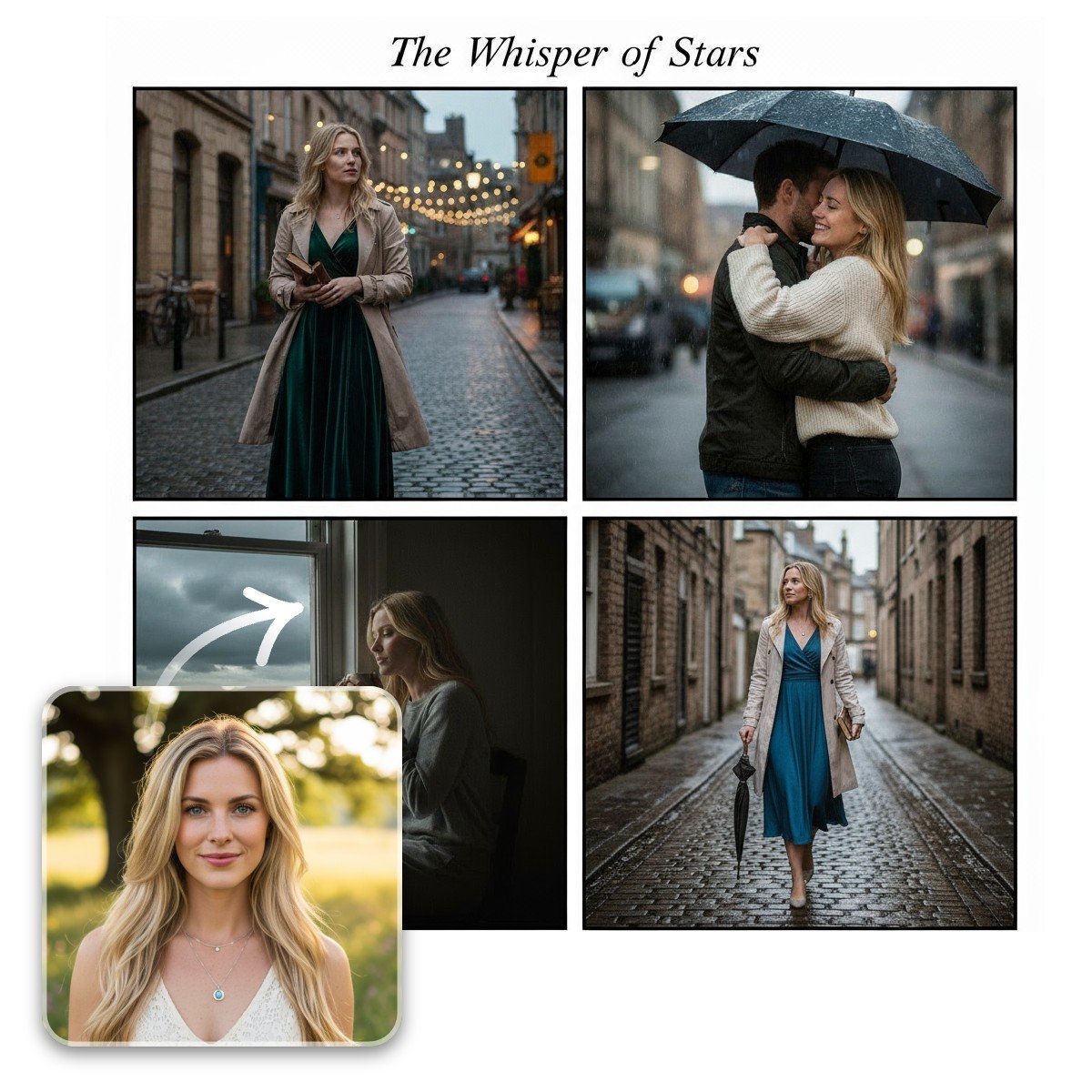 Turn a woman selfie into a four panel storyboard with fotor ai storyboard generator