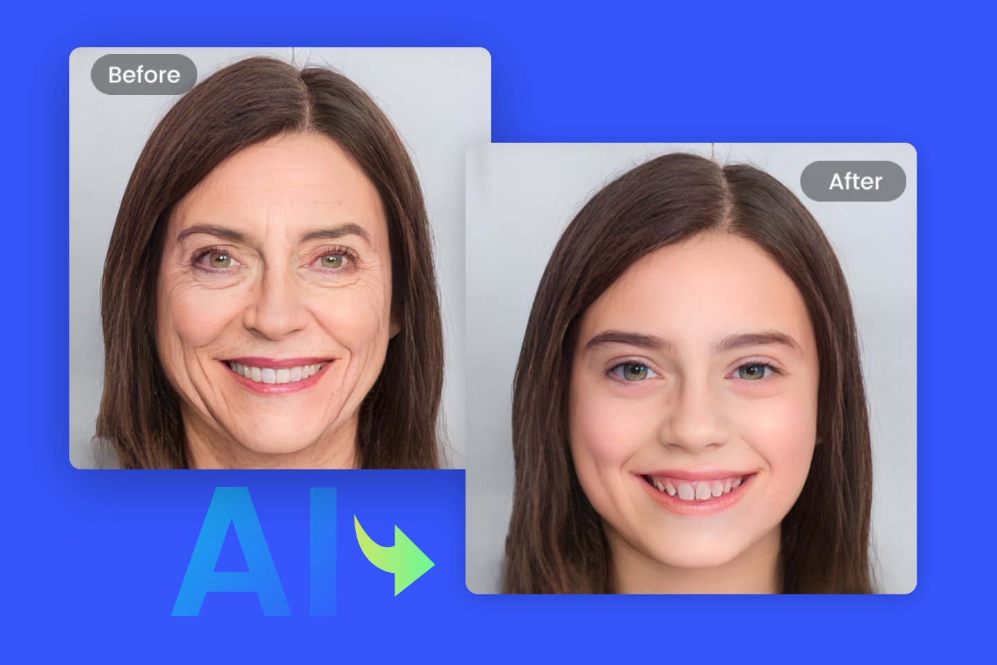 Gør det ældre kvindelige ansigt til teenage -ansigt ved hjælp af Fotor Online Teenage Filter