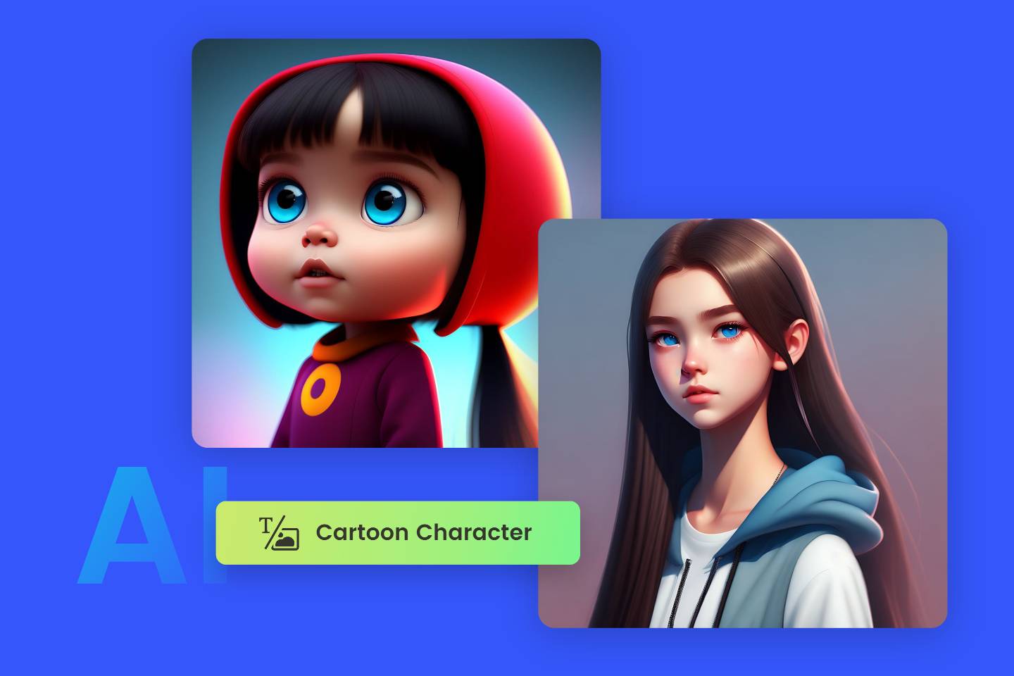 two girl cartoon characters generated by cartoon character maker in Fotor