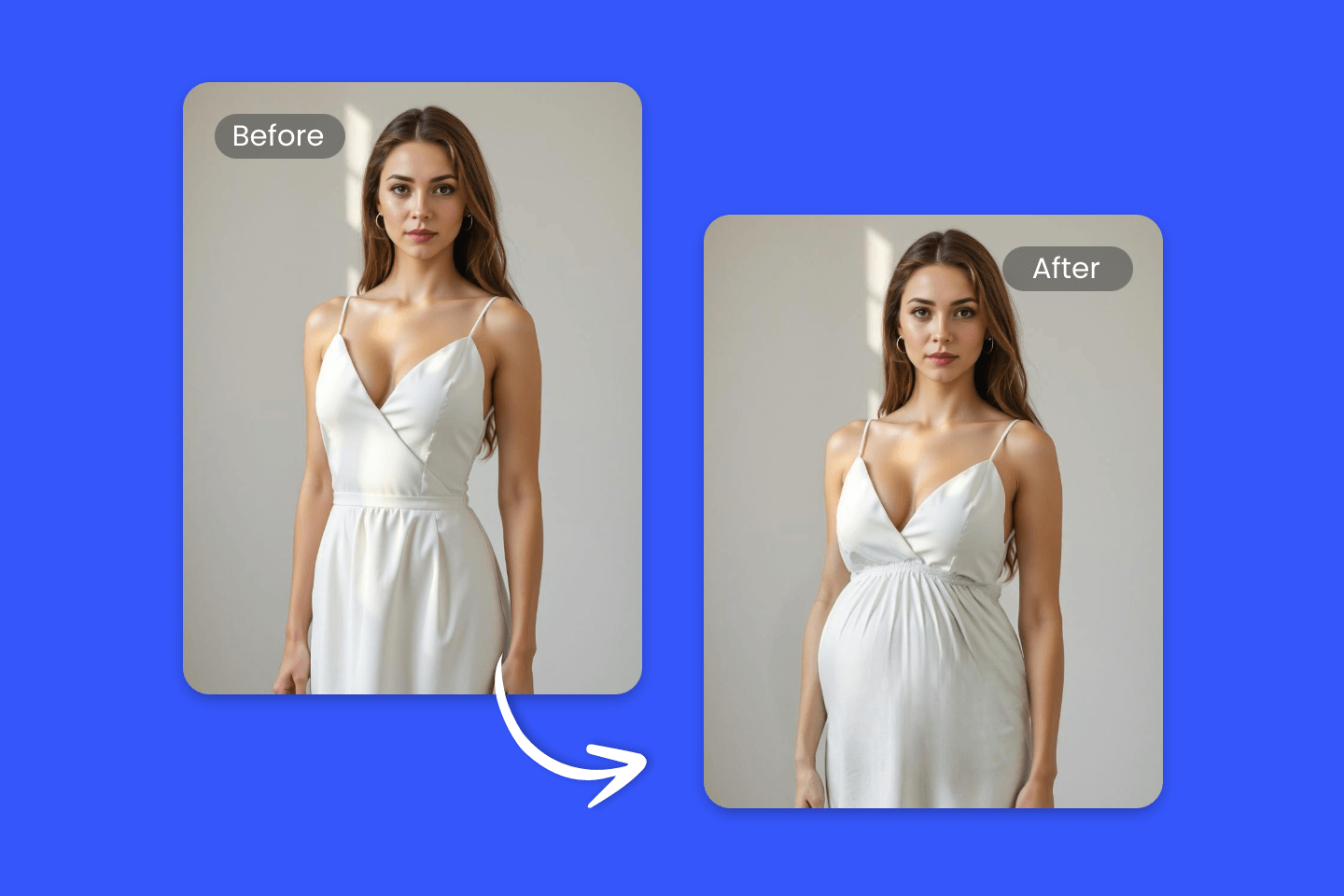 Use ai pregnant filter to make a girl in a white dress appear pregnant in fotor