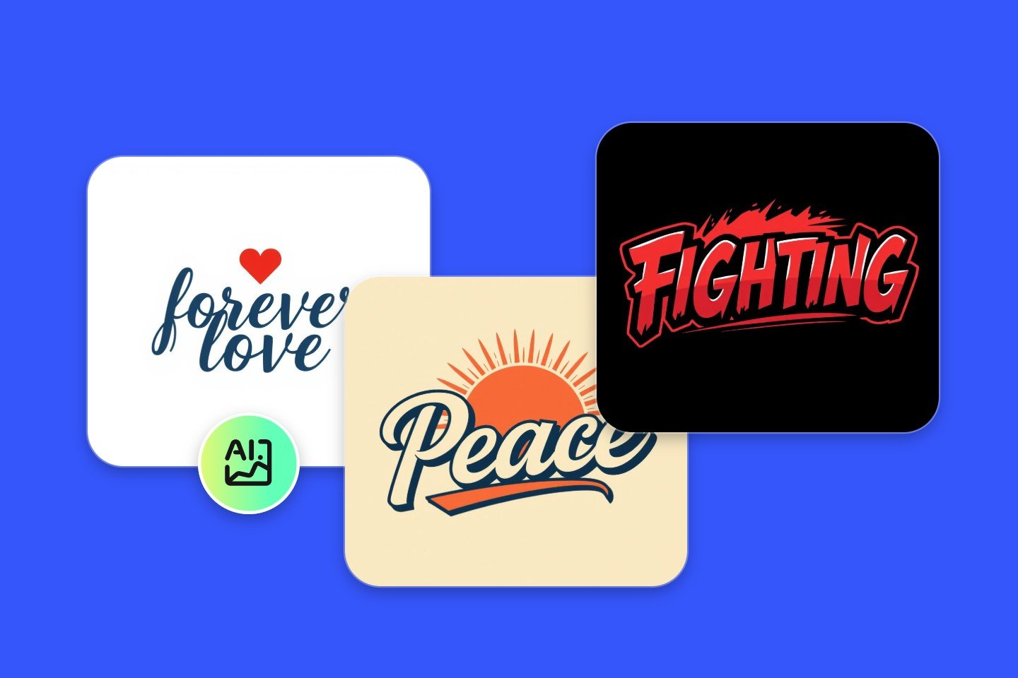 Use ai to generate three different styles of word art in fotor