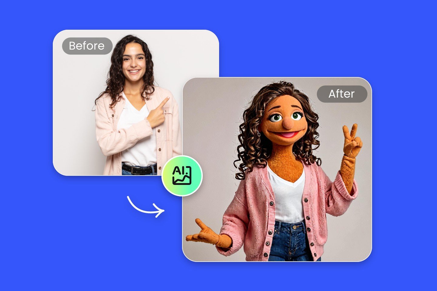 Use ai to turn a picture of a girl into a muppet style in fotor