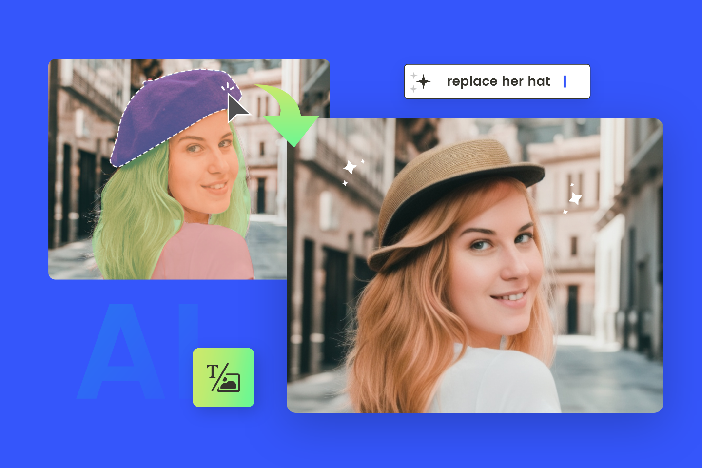 Use fotor ai replace tool to replace the female hat
