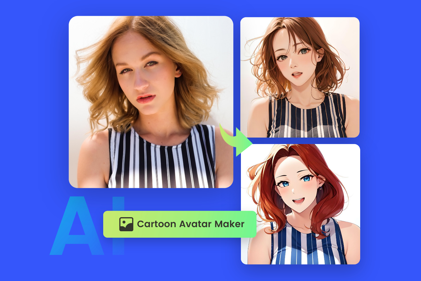 Use fotor cartoon avatar make to make two cartoon avatars from female photos